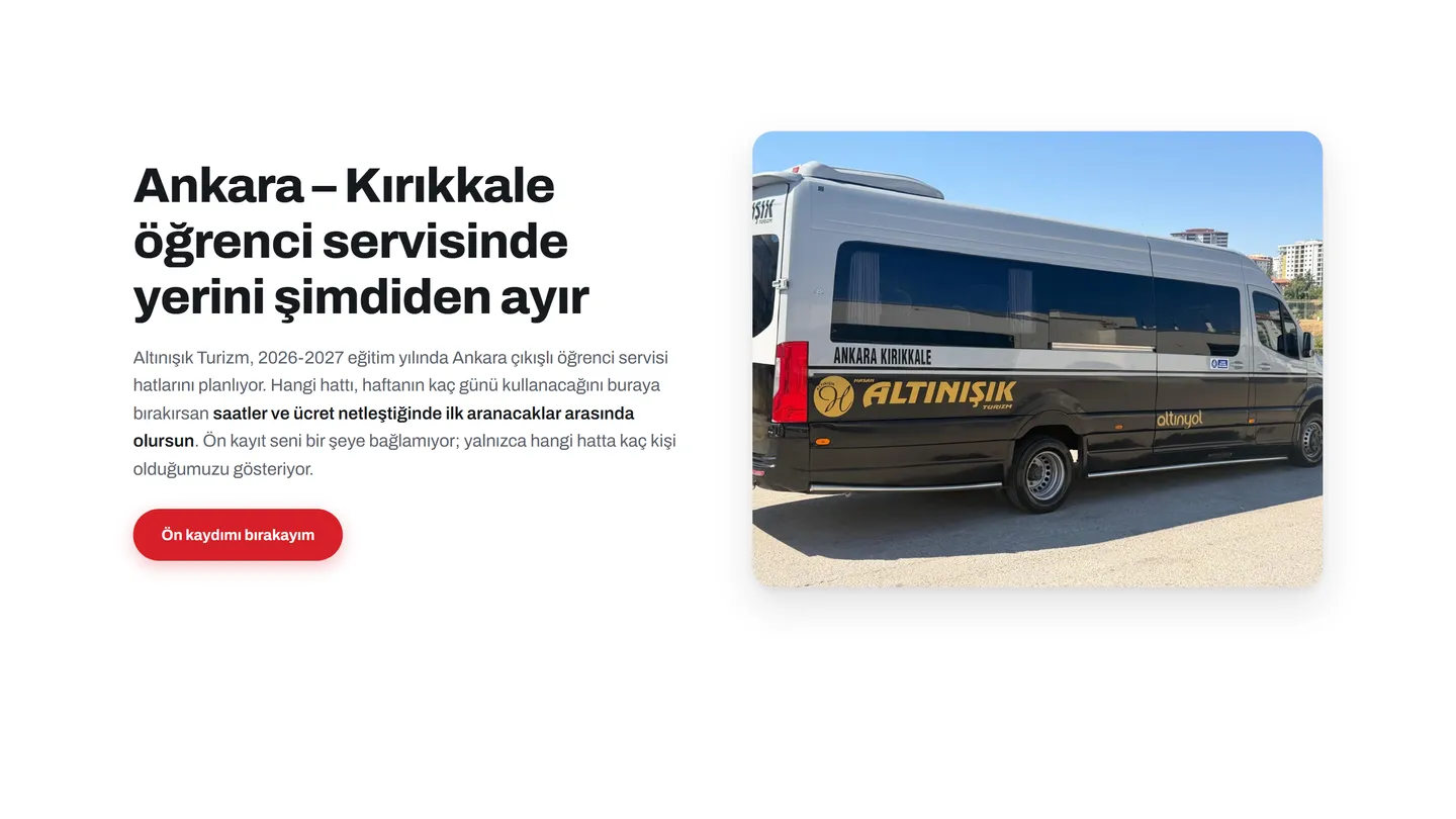 Altınışık Turizm — öğrenci servisi ön kayıt sayfası